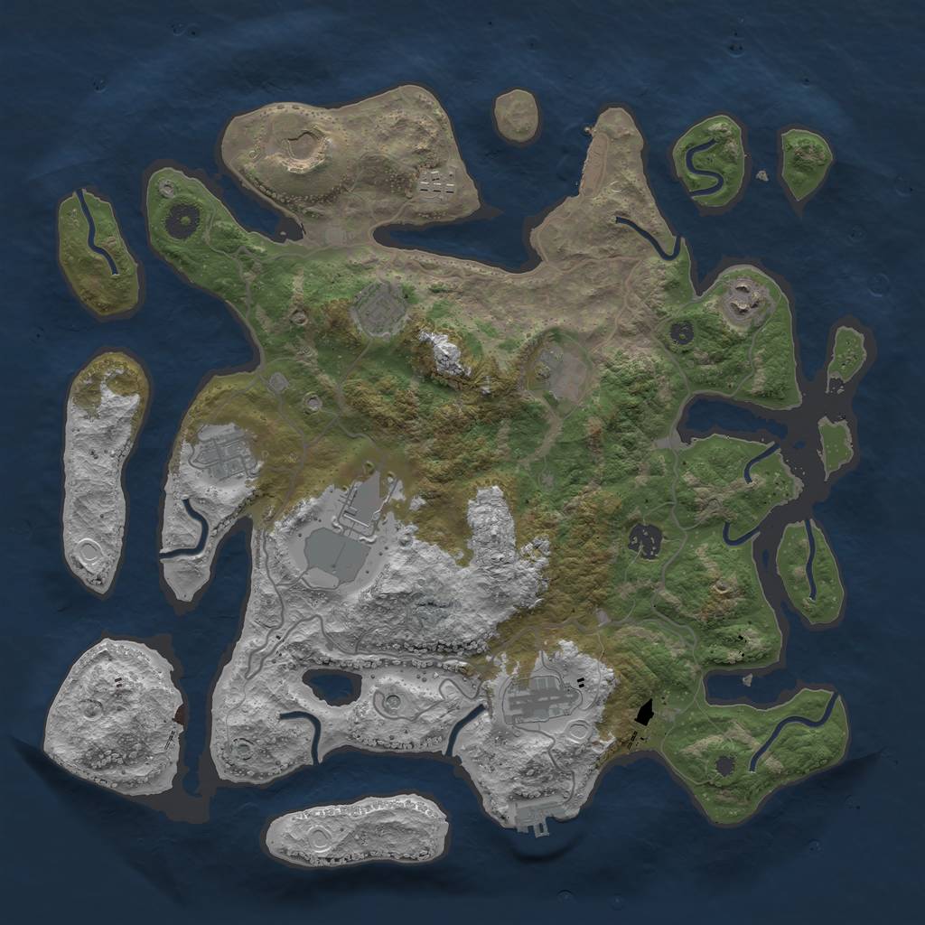 Rust Map: Procedural Map, Size: 4000, Seed: 1002316940, 17 Monuments