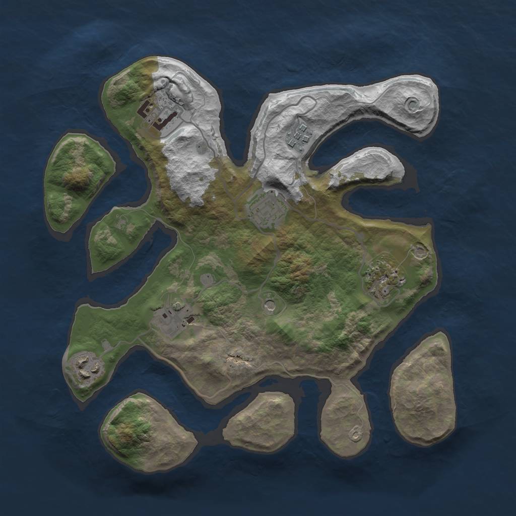 Rust Map: Barren, Size: 3000, Seed: 2147483645, 9 Monuments