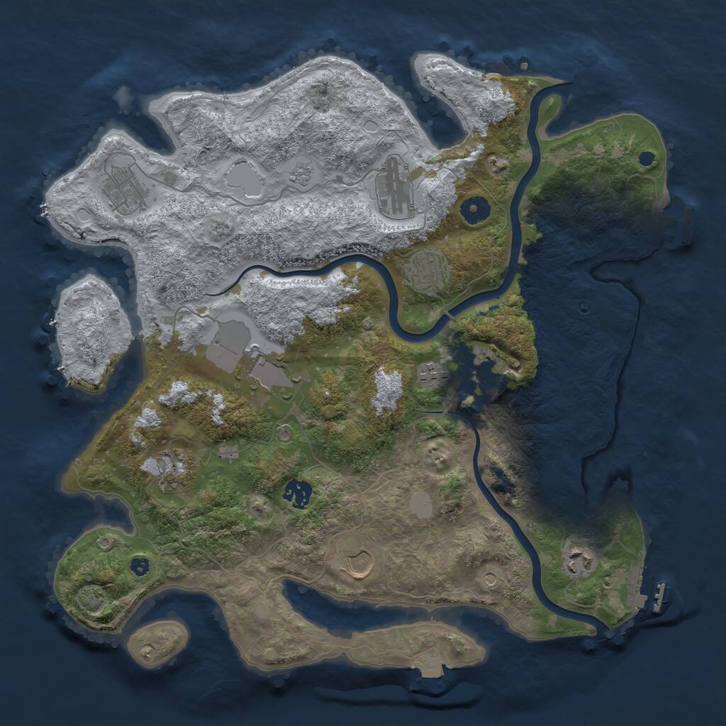 Rust Map: Procedural Map, Size: 3850, Seed: 1233332763, 16 Monuments