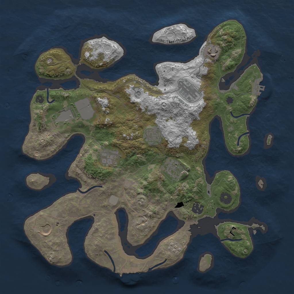 Rust Map: Procedural Map, Size: 3700, Seed: 2071538797, 17 Monuments