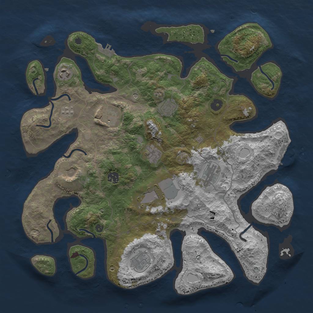 Rust Map: Procedural Map, Size: 4000, Seed: 45287525, 18 Monuments