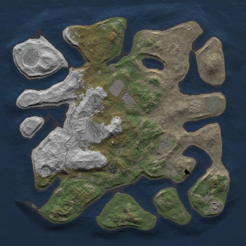 Rust Map: Barren, Size: 4000, Seed: 3263, 12 Monuments