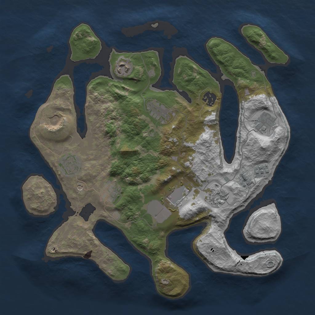 Rust Map: Barren, Size: 3500, Seed: 1515816249, 13 Monuments