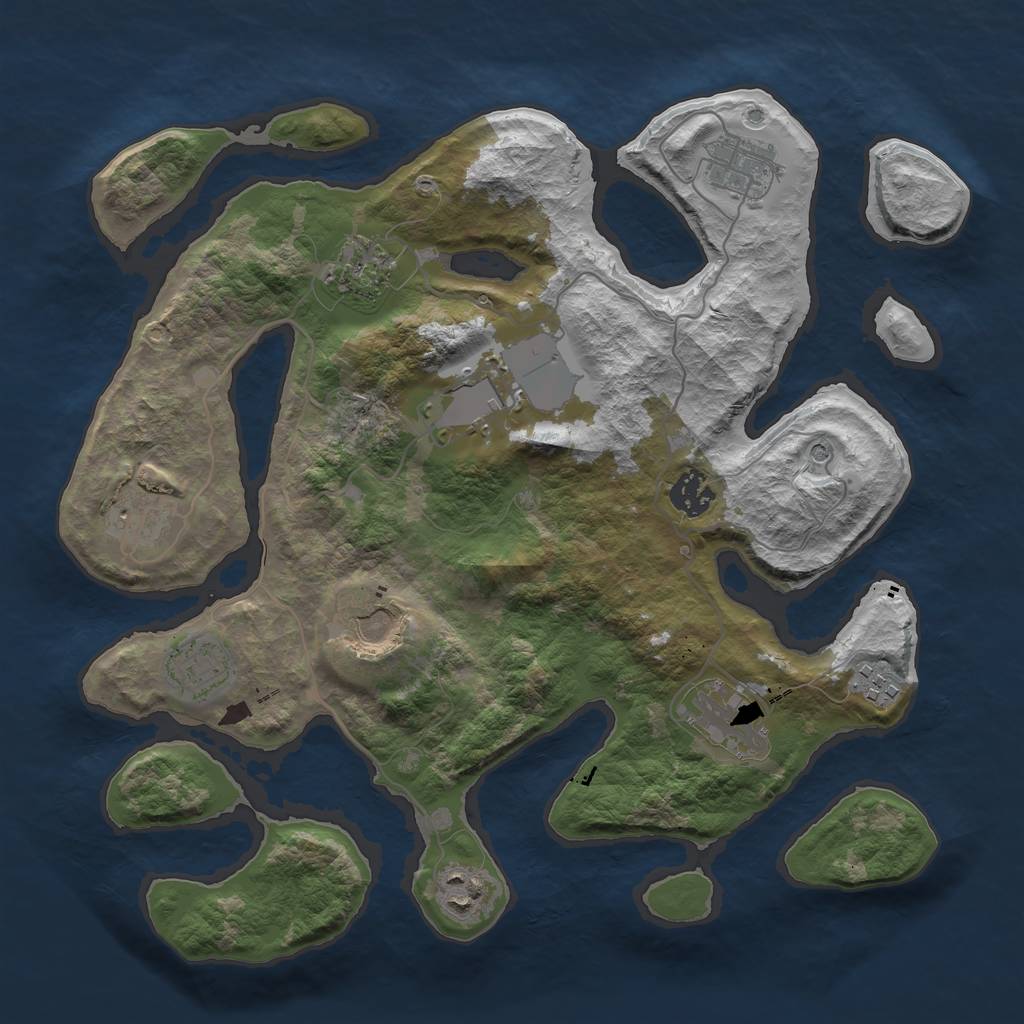 Rust Map: Barren, Size: 3500, Seed: 584065326, 13 Monuments