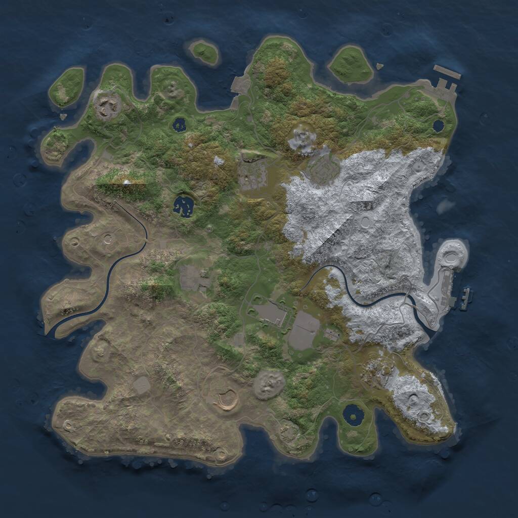 Rust Map: Procedural Map, Size: 3700, Seed: 500052, 13 Monuments