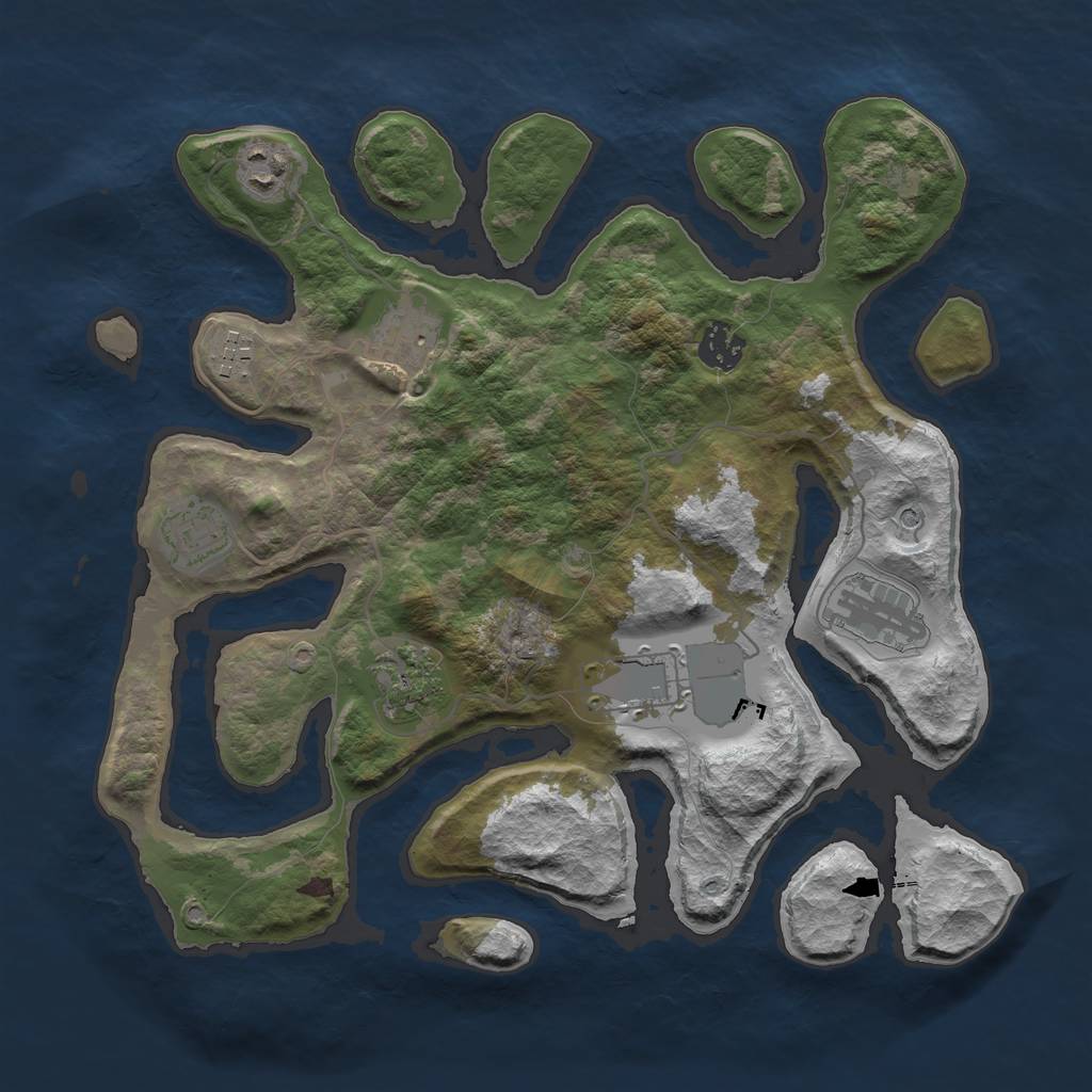 Rust Map: Barren, Size: 3500, Seed: 995337, 11 Monuments