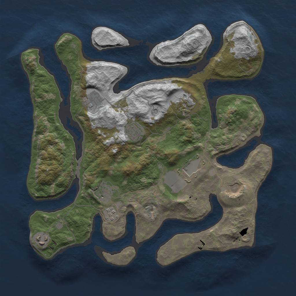 Rust Map: Barren, Size: 3500, Seed: 185312661, 11 Monuments