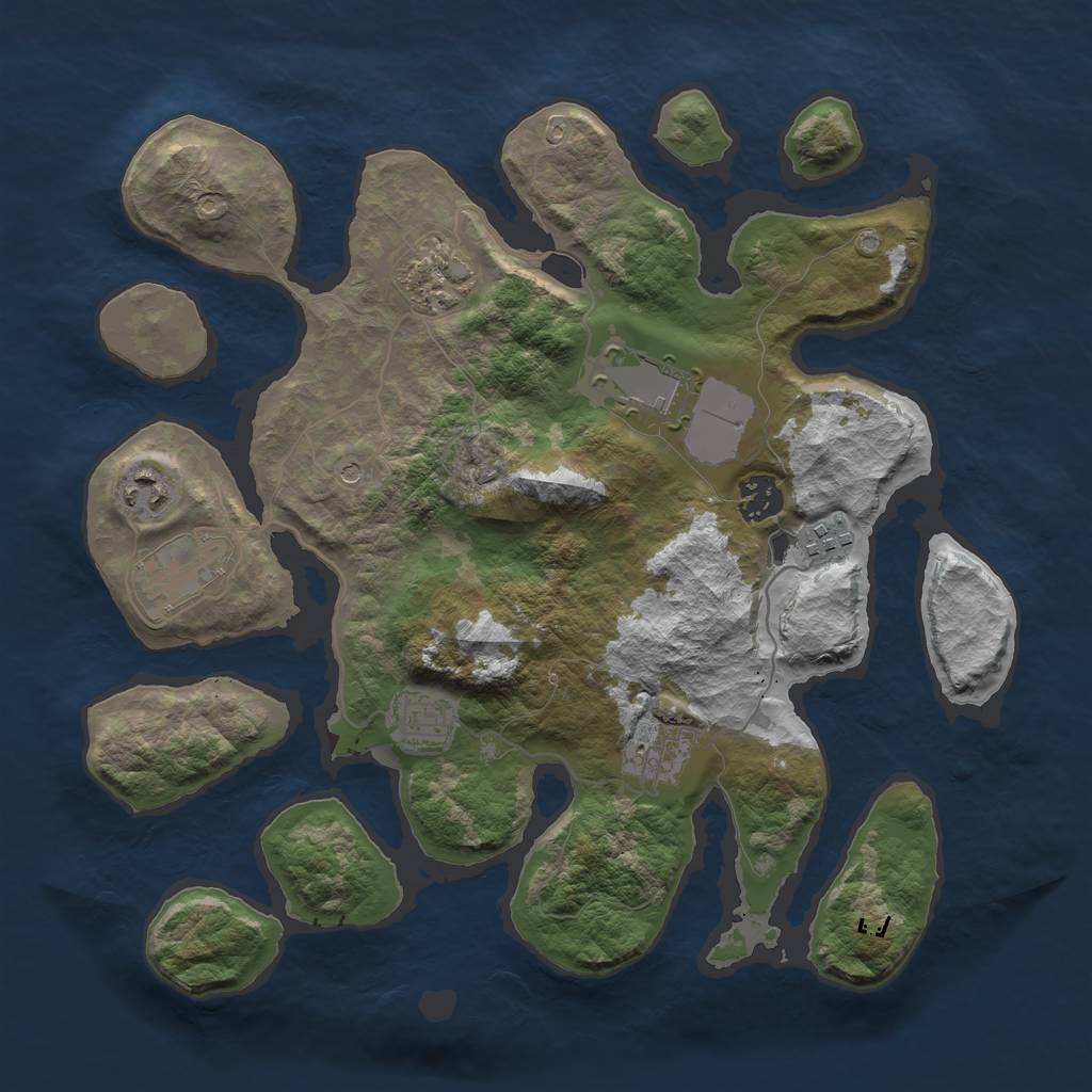 Rust Map: Barren, Size: 3500, Seed: 2302831, 11 Monuments