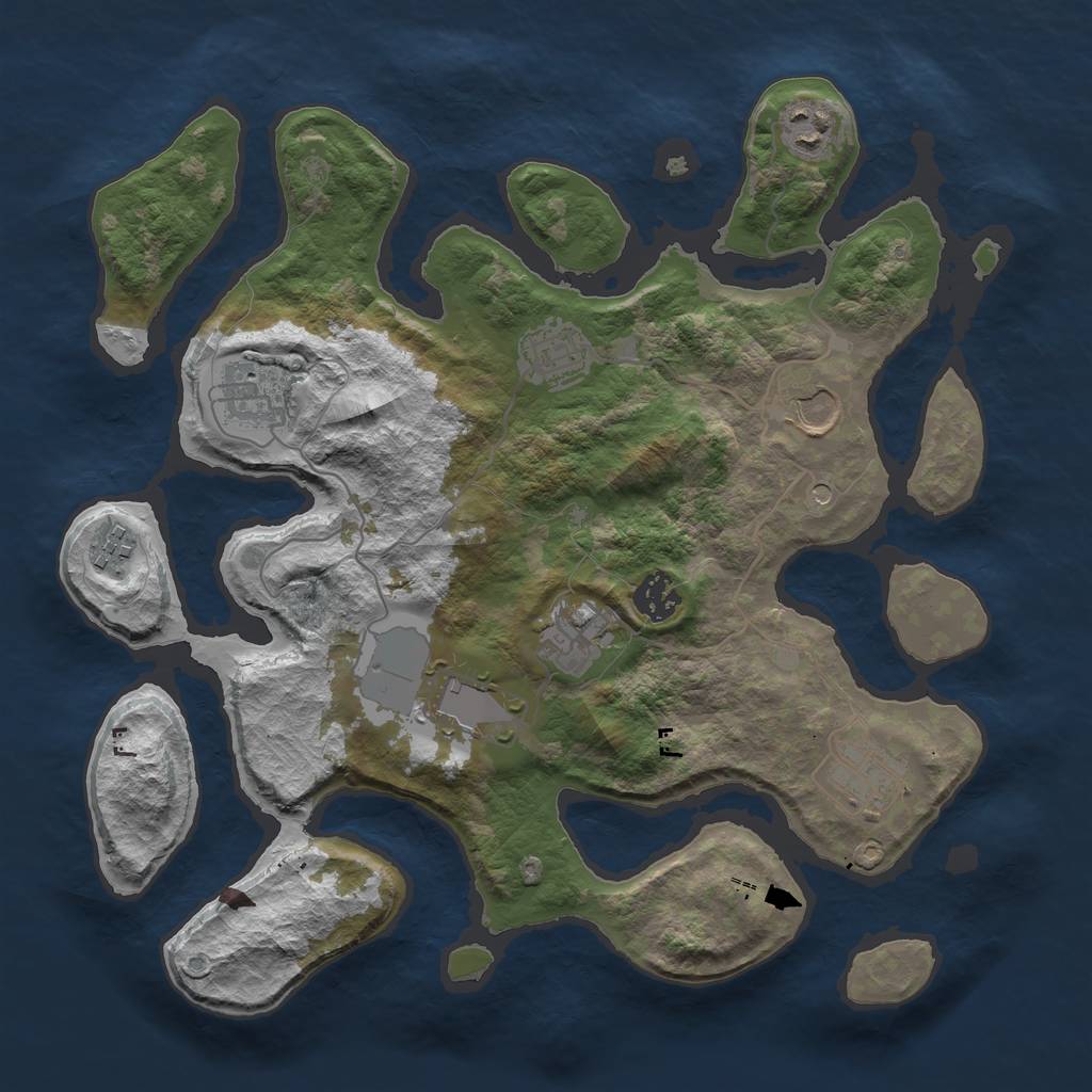 Rust Map: Barren, Size: 3500, Seed: 872, 12 Monuments