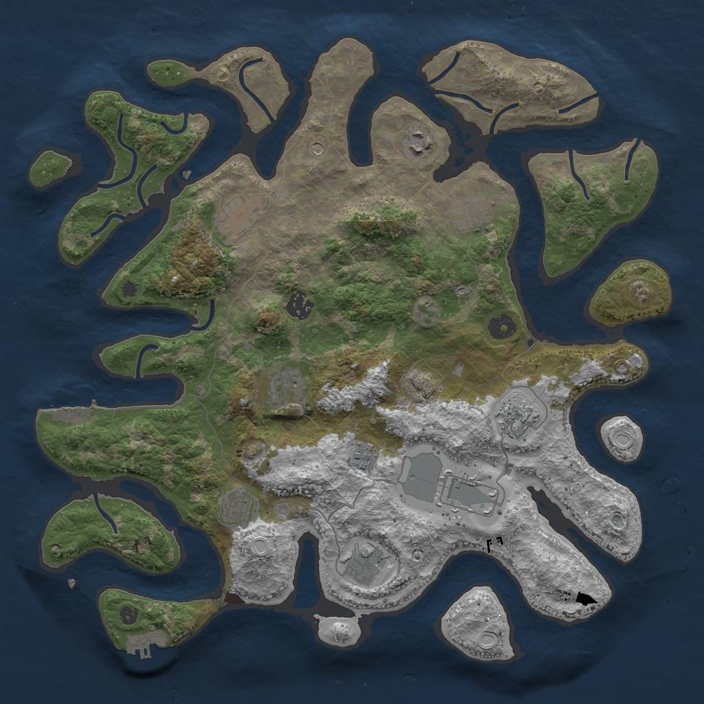 Rust Map: Procedural Map, Size: 3987, Seed: 60961796, 18 Monuments