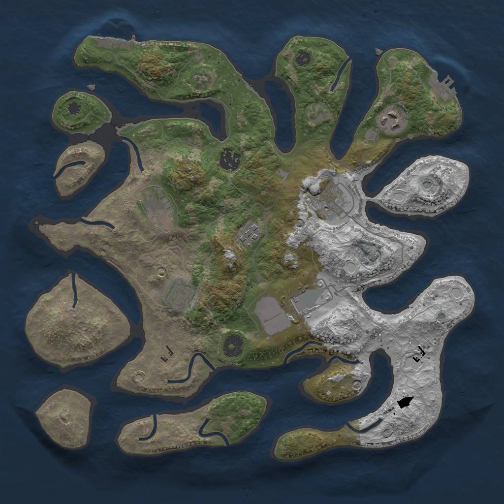 Rust Map: Procedural Map, Size: 3500, Seed: 1079724724, 15 Monuments