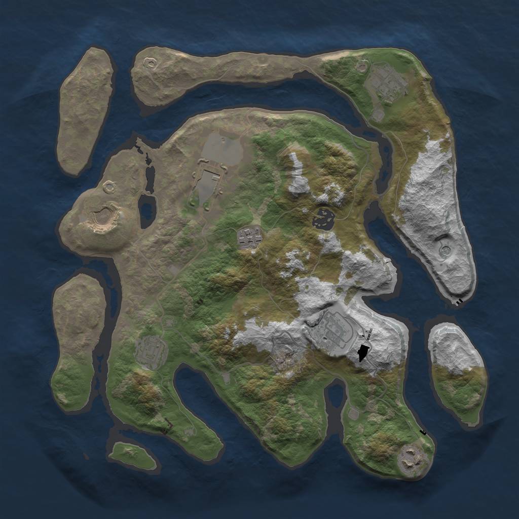 Rust Map: Barren, Size: 3500, Seed: 905606759, 11 Monuments