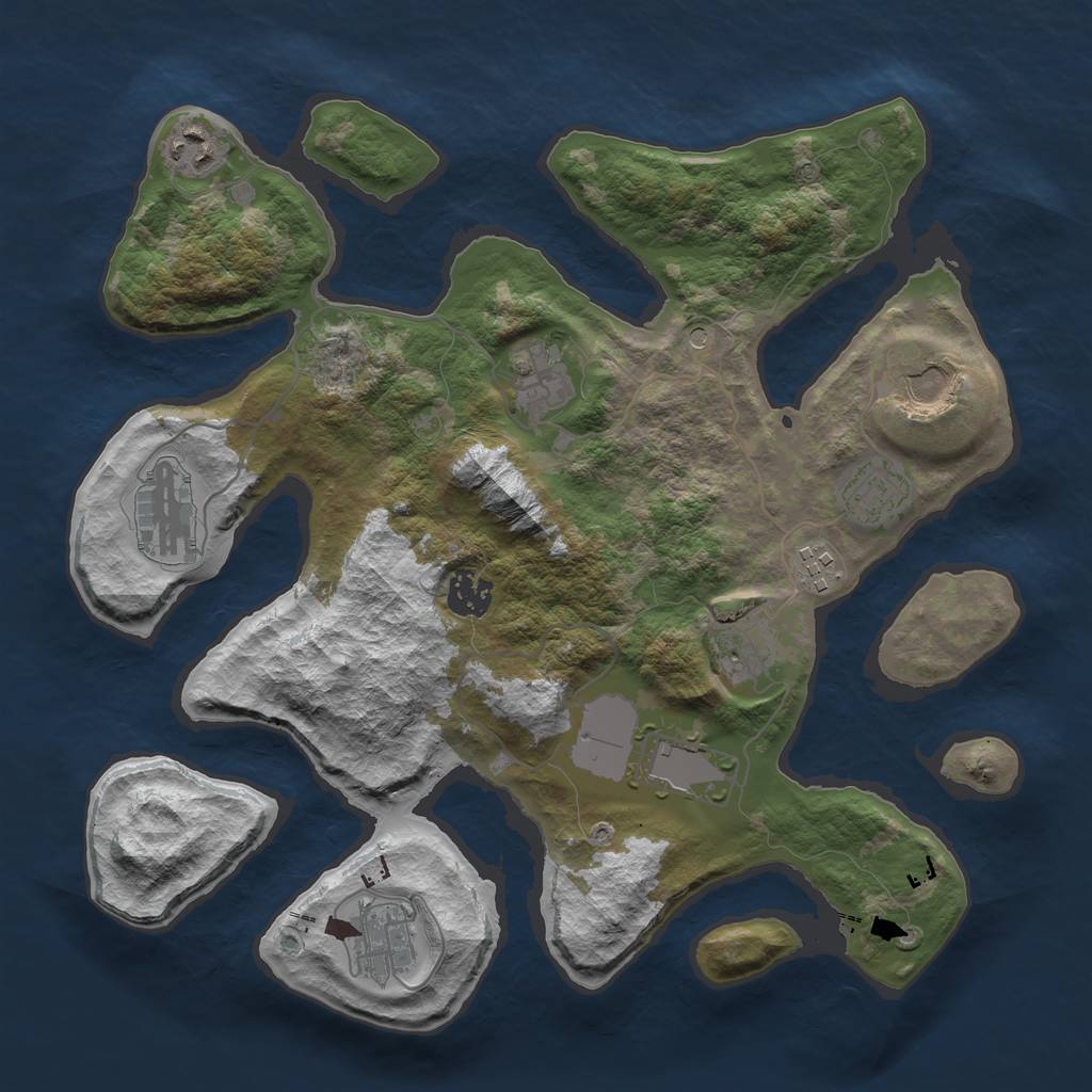 Rust Map: Barren, Size: 3500, Seed: 1000909, 13 Monuments