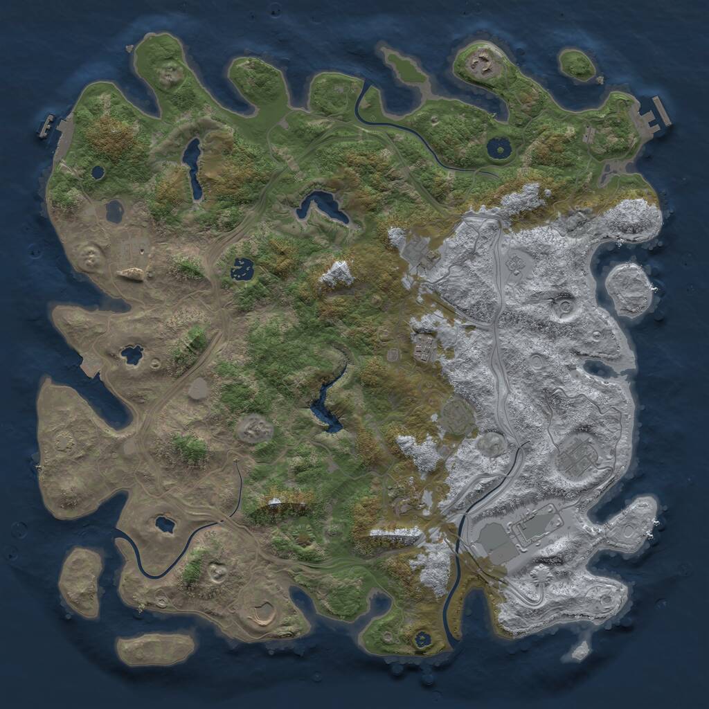 Rust Map: Procedural Map, Size: 4500, Seed: 2100907645, 16 Monuments