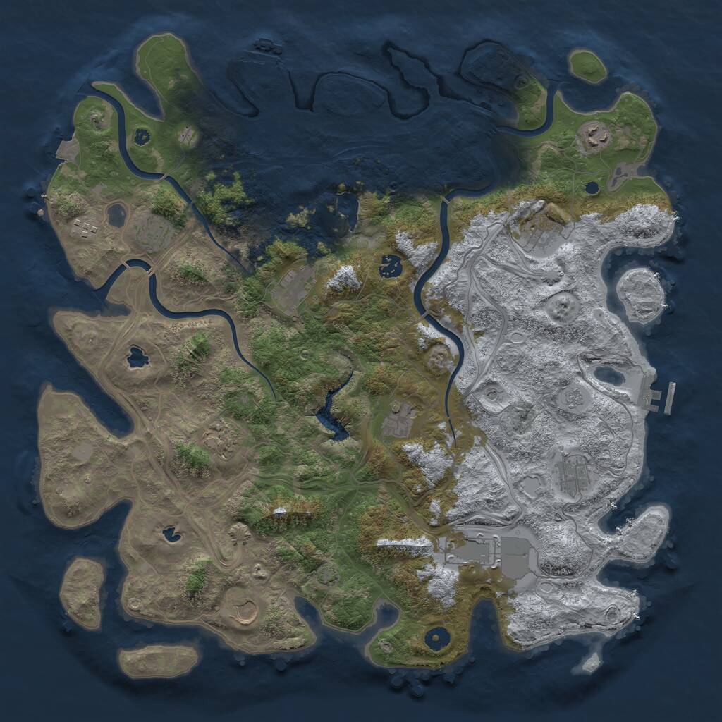 Rust Map: Procedural Map, Size: 4500, Seed: 2100907645, 17 Monuments