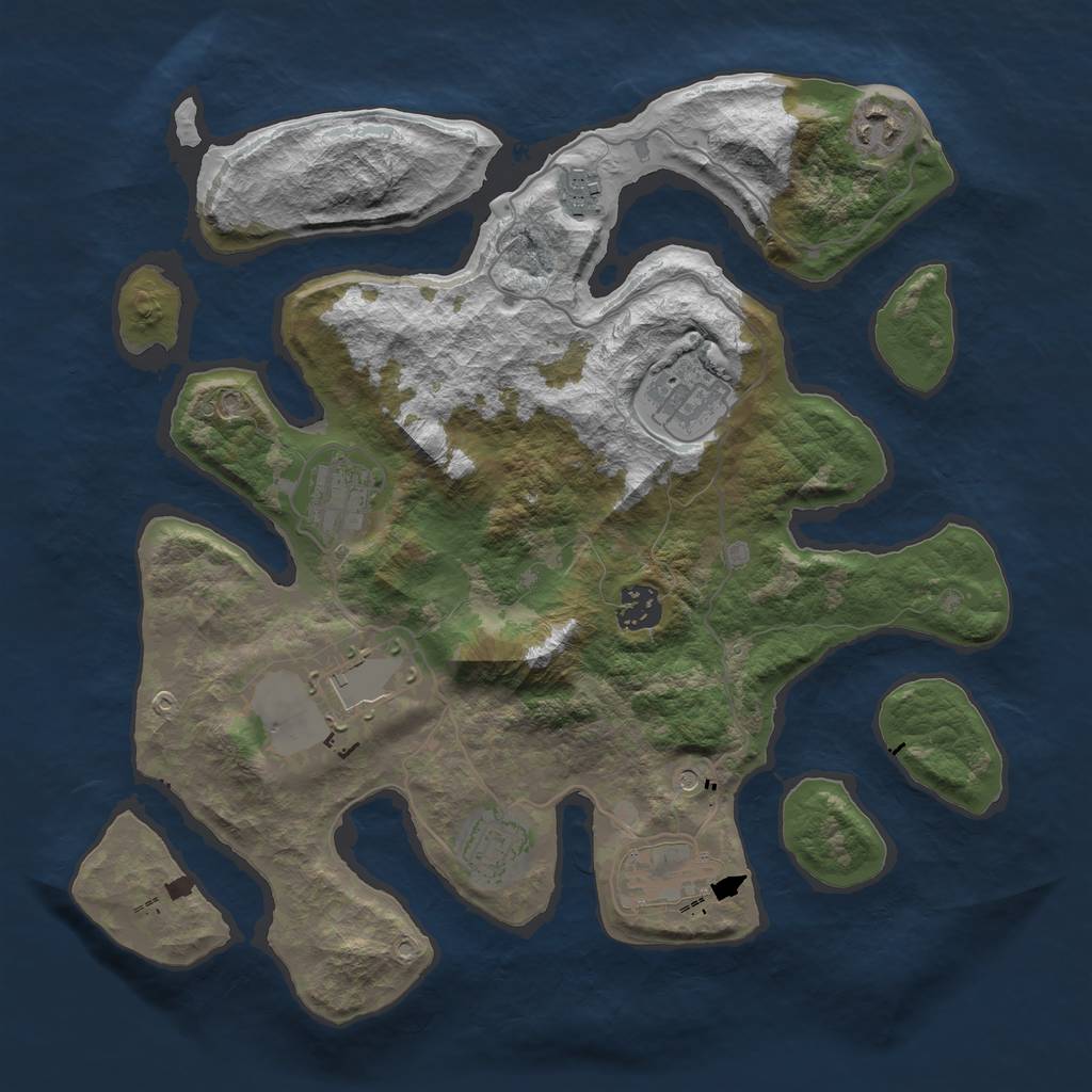 Rust Map: Barren, Size: 3500, Seed: 1637138, 11 Monuments