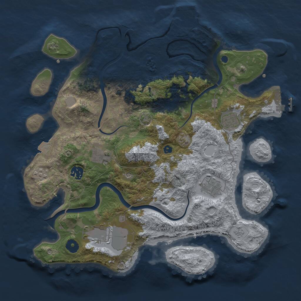 Rust Map: Procedural Map, Size: 3500, Seed: 999666, 12 Monuments