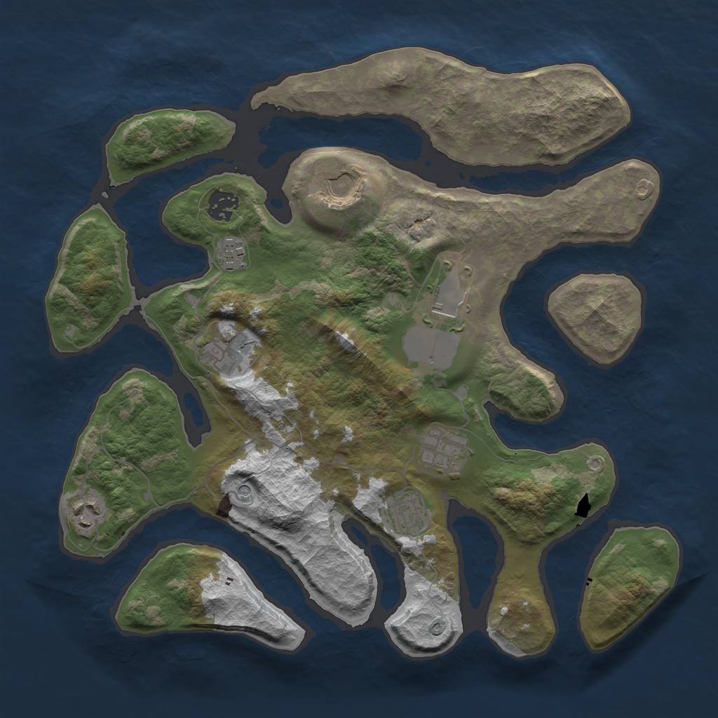 Rust Map: Barren, Size: 3500, Seed: 242636793, 11 Monuments