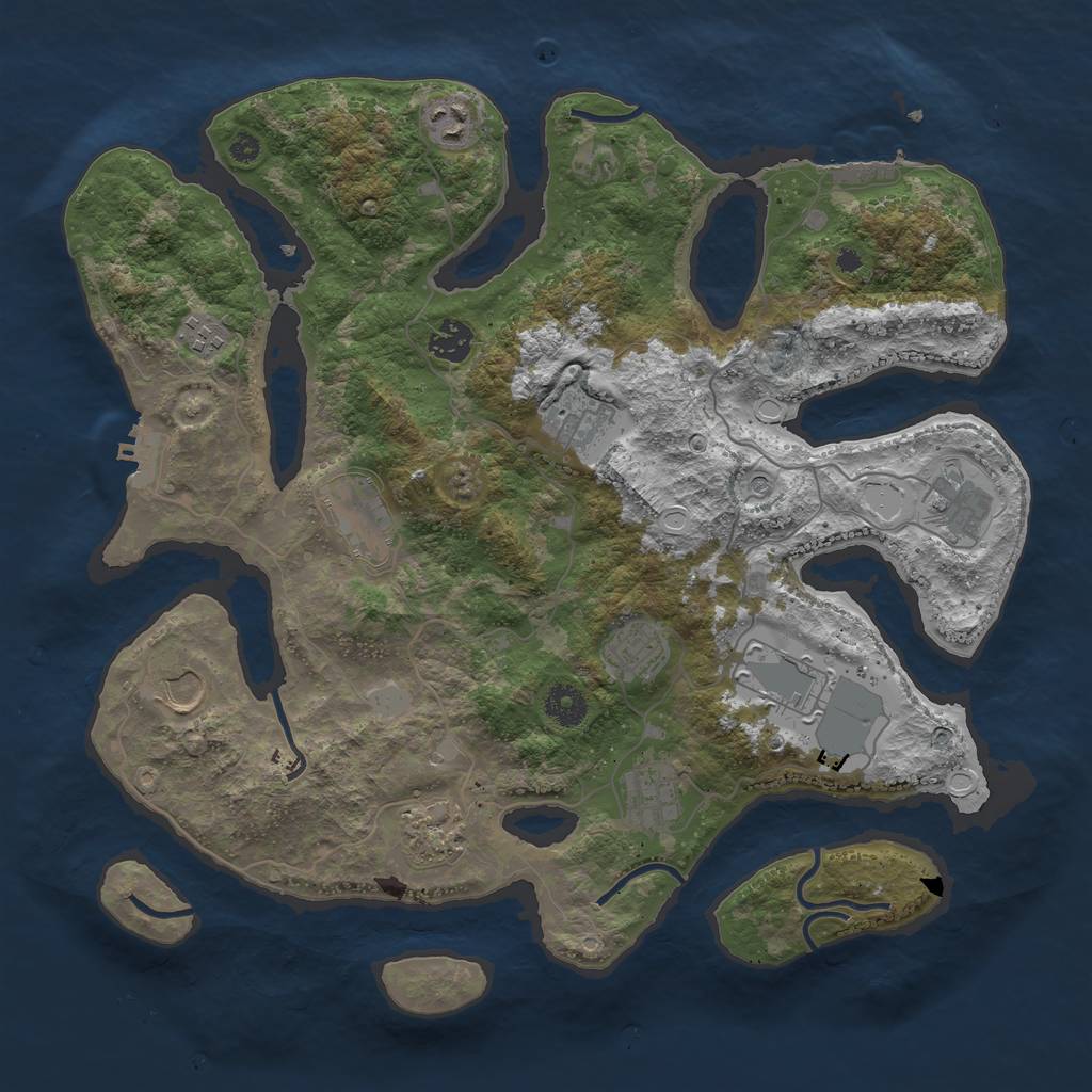 Rust Map: Procedural Map, Size: 3850, Seed: 2130757399, 19 Monuments