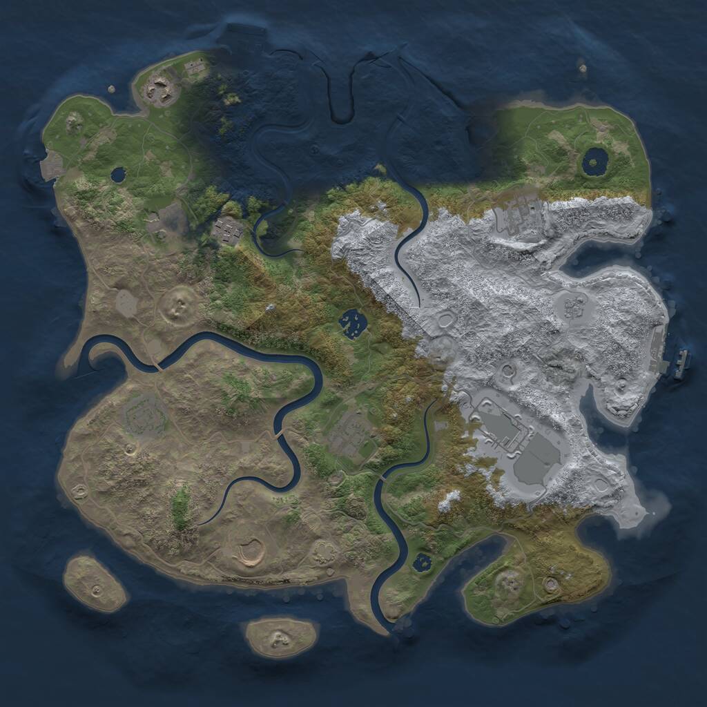 Rust Map: Procedural Map, Size: 3850, Seed: 2130757399, 15 Monuments