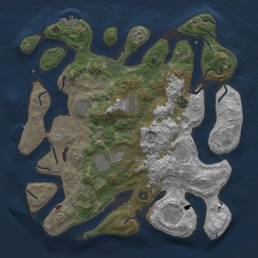 Rust Map: Procedural Map, Size: 4000, Seed: 5049, 17 Monuments