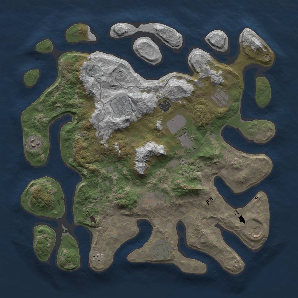 Rust Map: Barren, Size: 4000, Seed: 3047, 12 Monuments