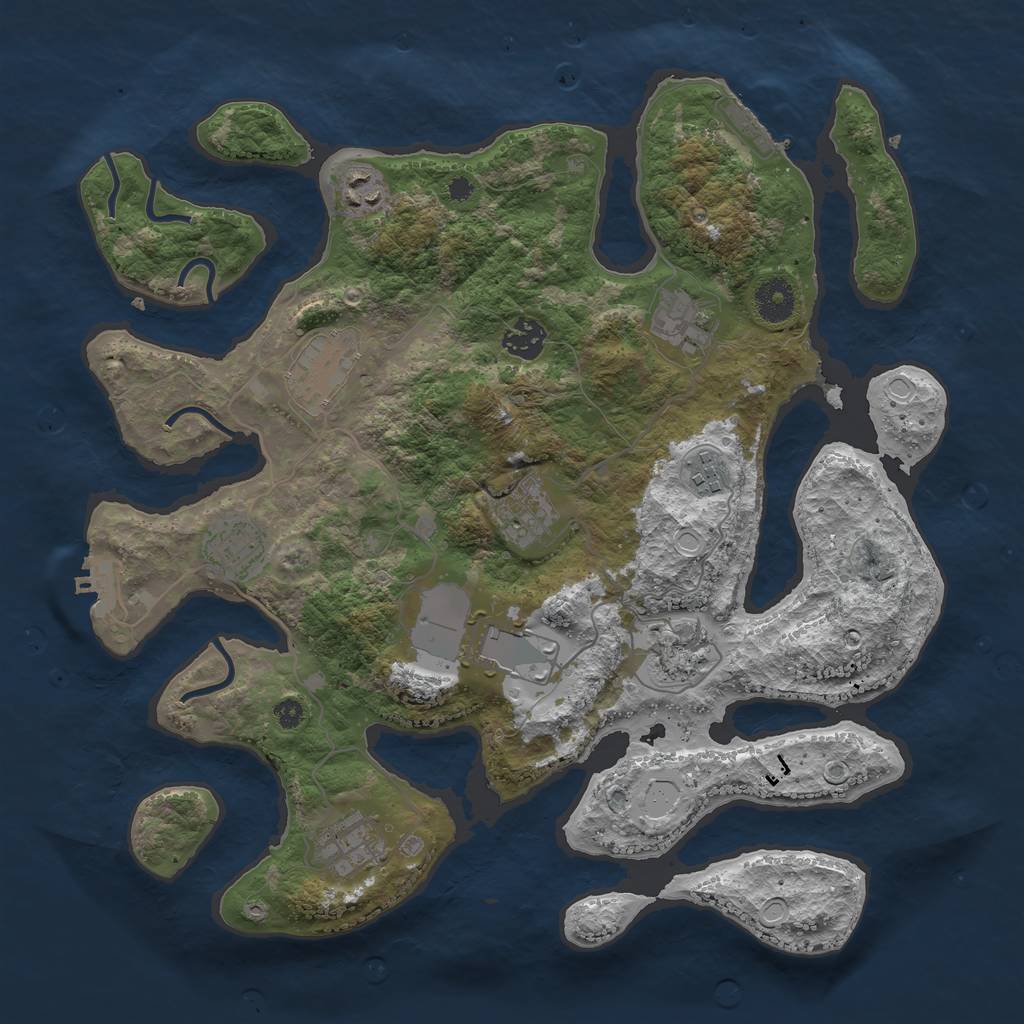 Rust Map: Procedural Map, Size: 3700, Seed: 2151554, 17 Monuments