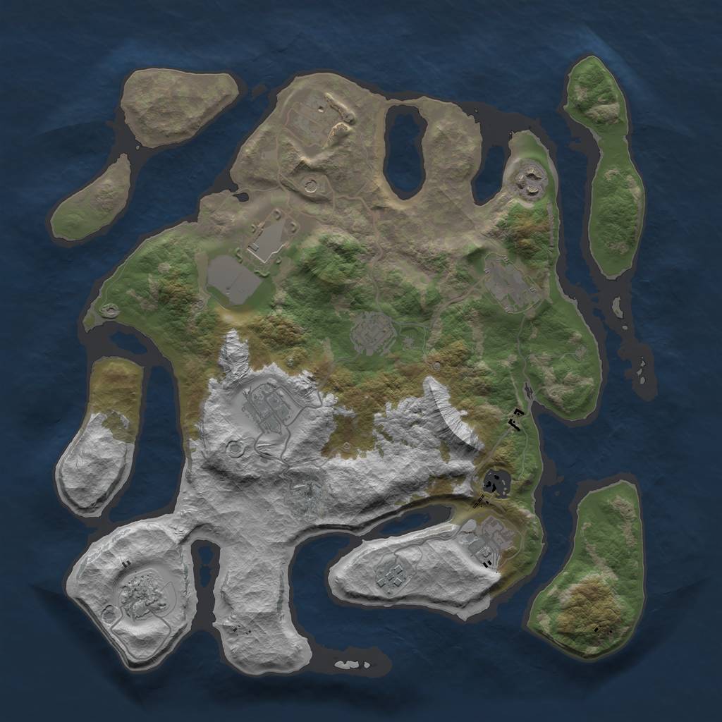 Rust Map: Barren, Size: 3700, Seed: 939044562, 13 Monuments