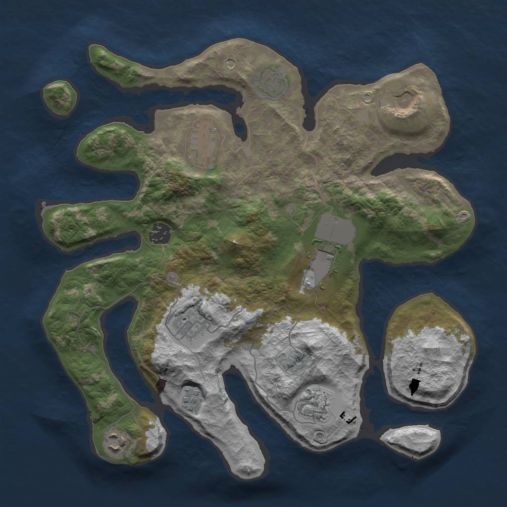 Rust Map: Barren, Size: 3500, Seed: 117724, 12 Monuments