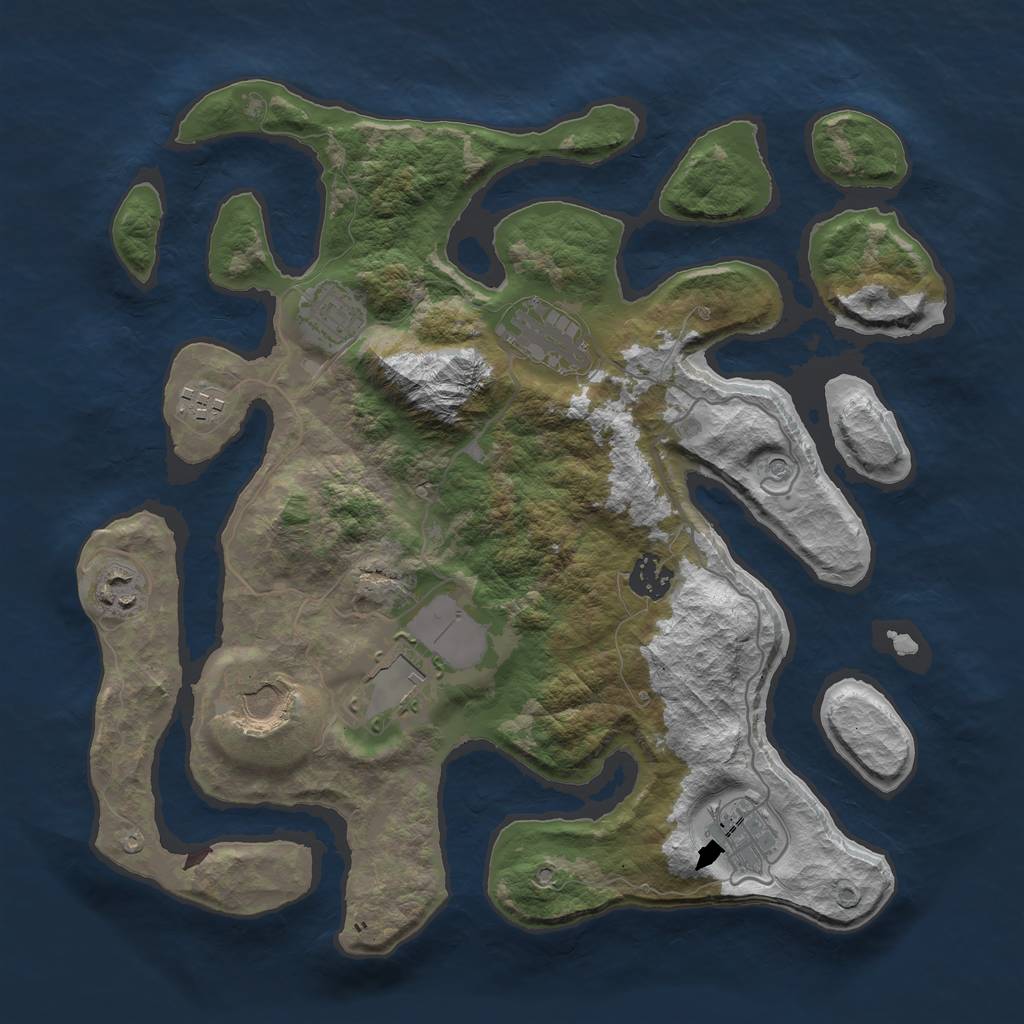 Rust Map: Barren, Size: 3500, Seed: 802656656, 11 Monuments
