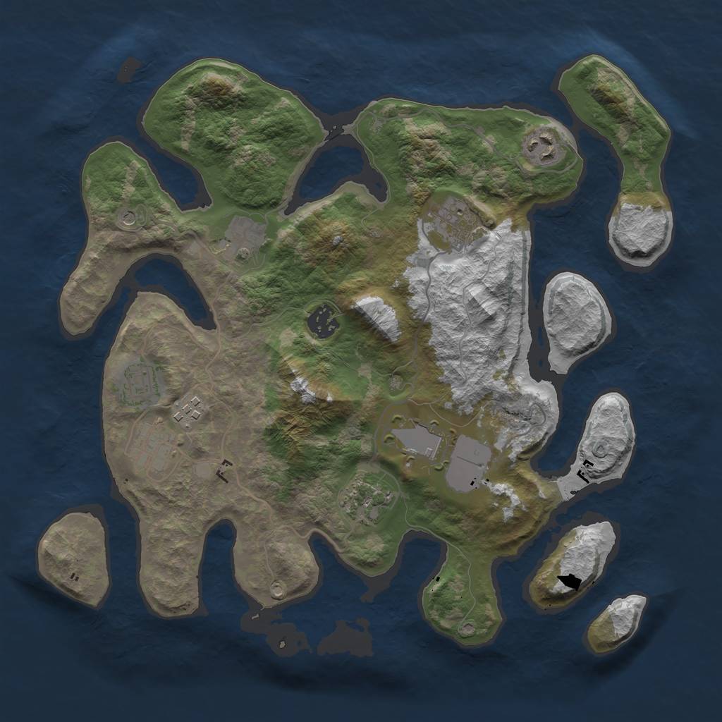 Rust Map: Barren, Size: 3500, Seed: 2003014727, 12 Monuments