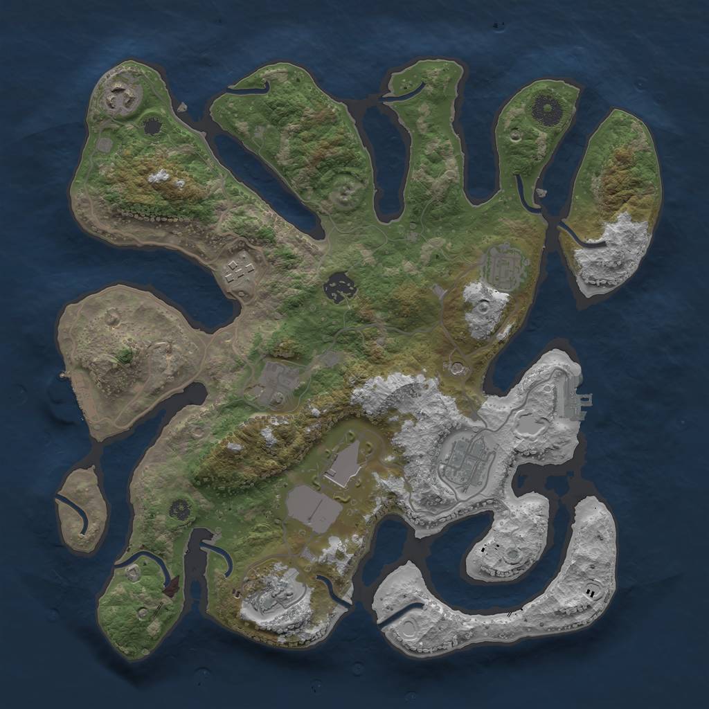 Rust Map: Procedural Map, Size: 3500, Seed: 19354132, 16 Monuments