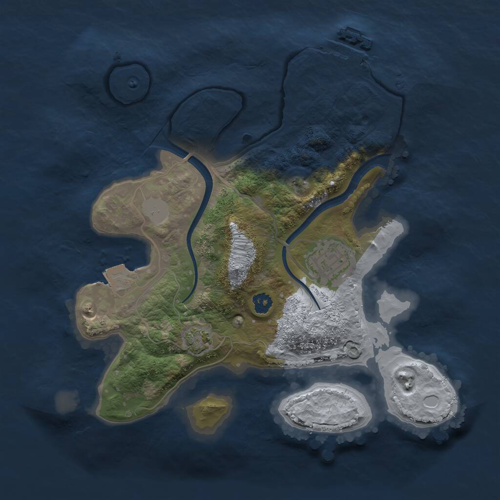 Rust Map: Procedural Map, Size: 2500, Seed: 2555747, 4 Monuments