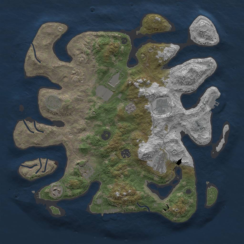 Rust Map: Procedural Map, Size: 3850, Seed: 1327427696, 17 Monuments