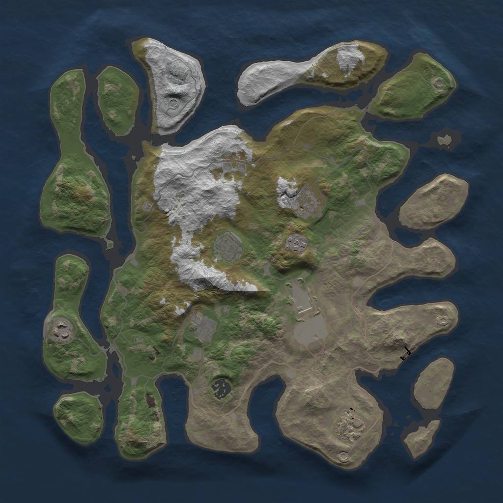 Rust Map: Barren, Size: 4000, Seed: 590999346, 11 Monuments