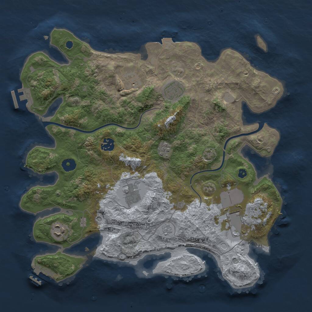 Rust Map: Procedural Map, Size: 3500, Seed: 1255485462, 13 Monuments