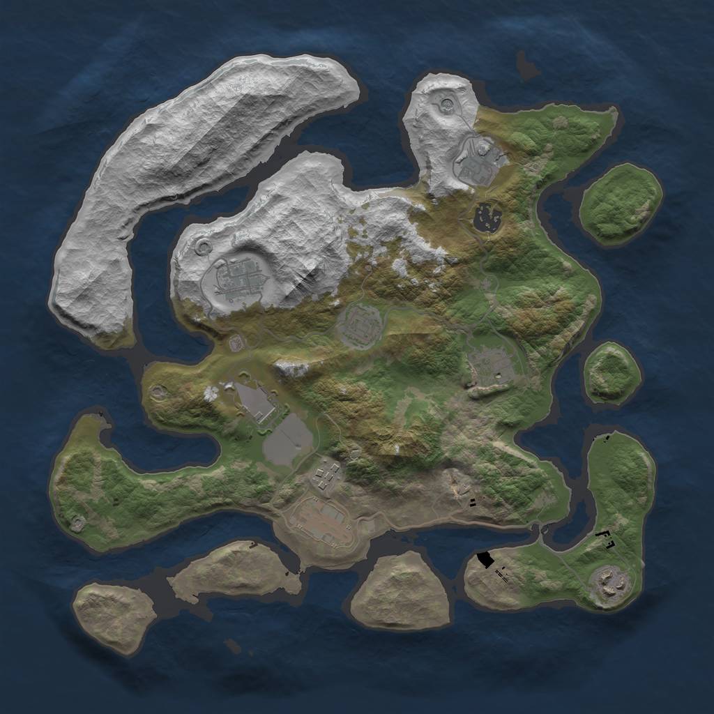 Rust Map: Barren, Size: 3700, Seed: 992027817, 12 Monuments