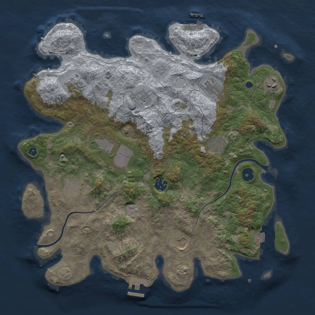 Rust Map: Procedural Map, Size: 3800, Seed: 453687, 16 Monuments