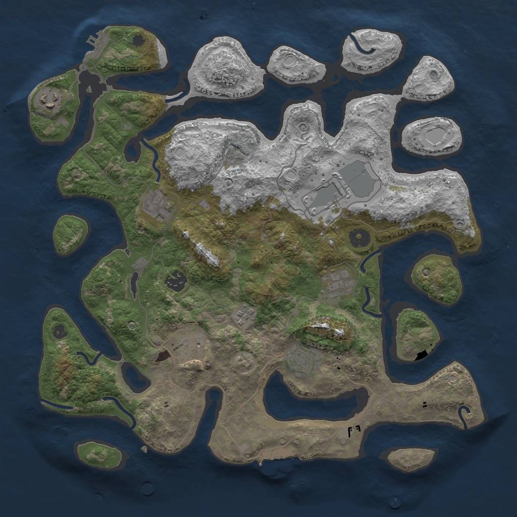 Rust Map: Procedural Map, Size: 3800, Seed: 908424169, 16 Monuments