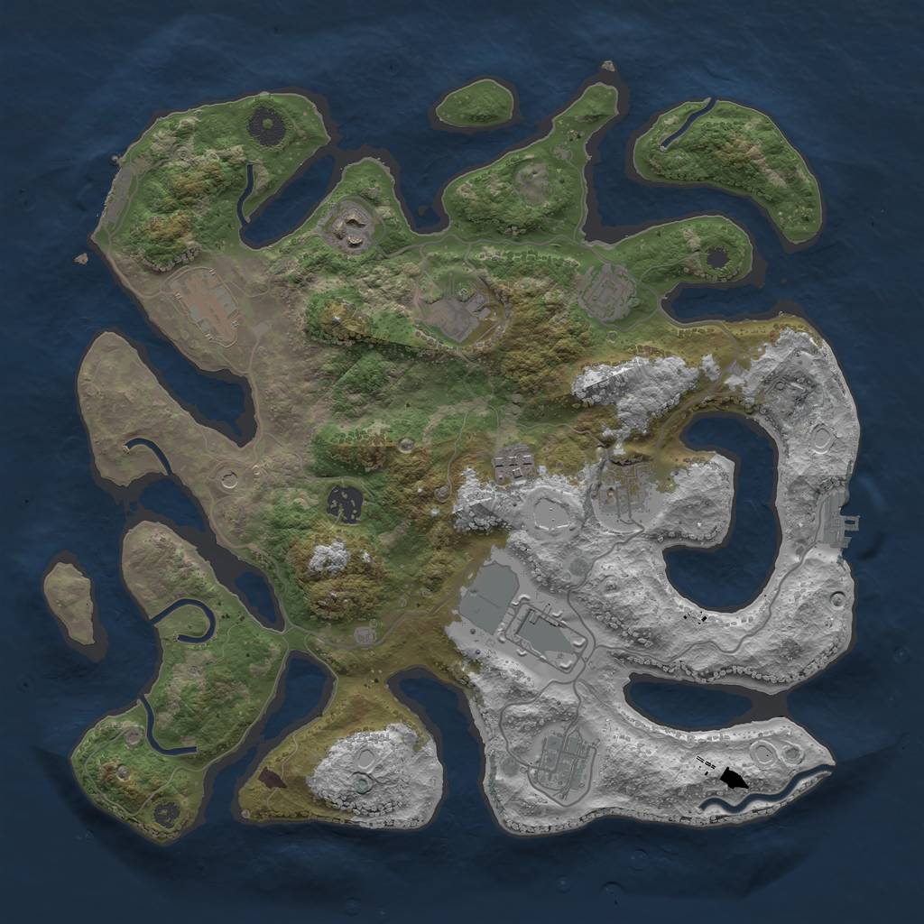 Rust Map: Procedural Map, Size: 3700, Seed: 332033095, 17 Monuments