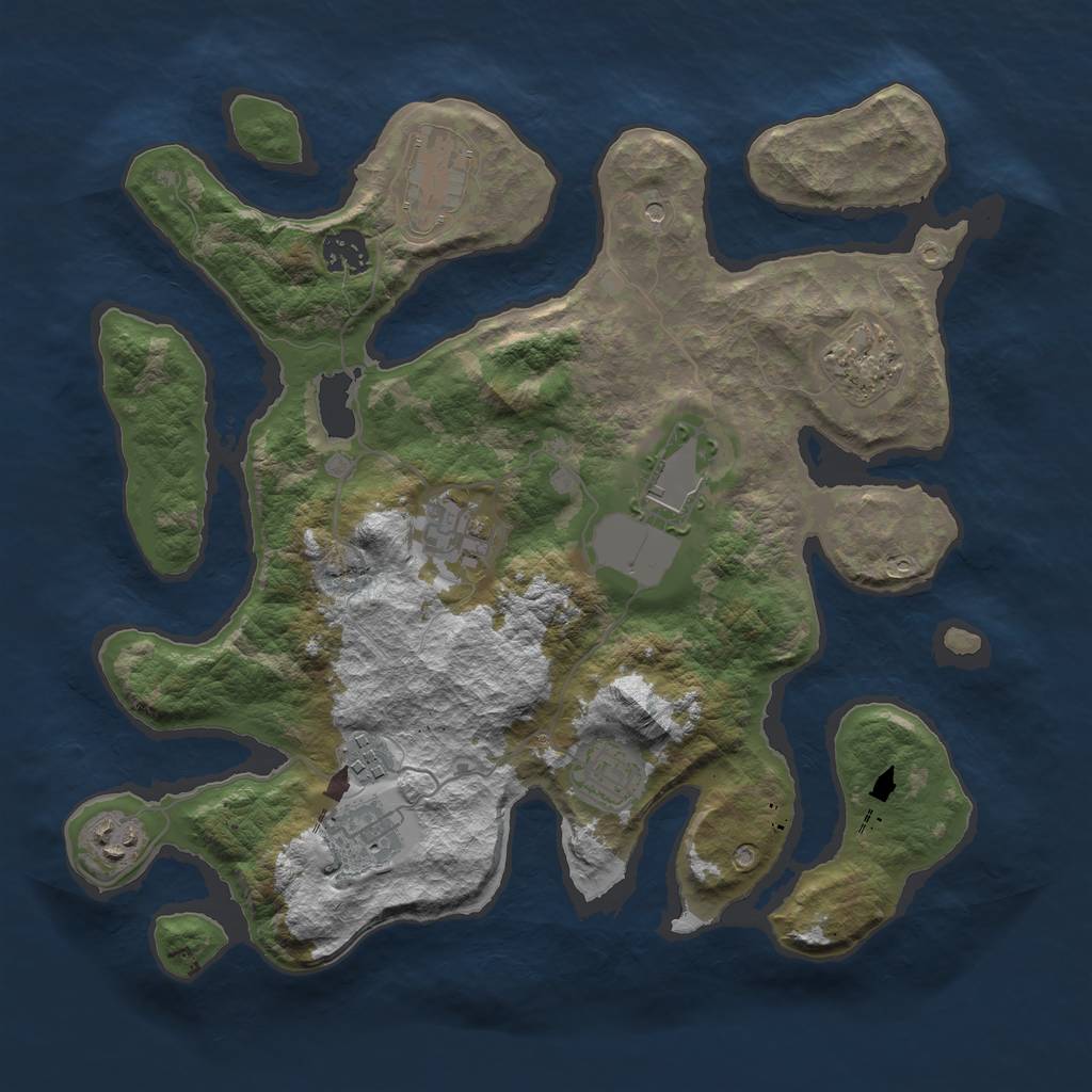 Rust Map: Barren, Size: 3500, Seed: 318, 12 Monuments