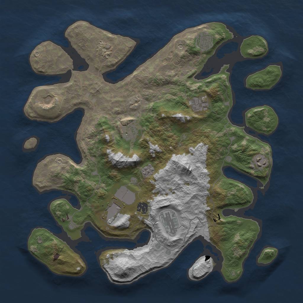 Rust Map: Barren, Size: 4000, Seed: 77985, 13 Monuments