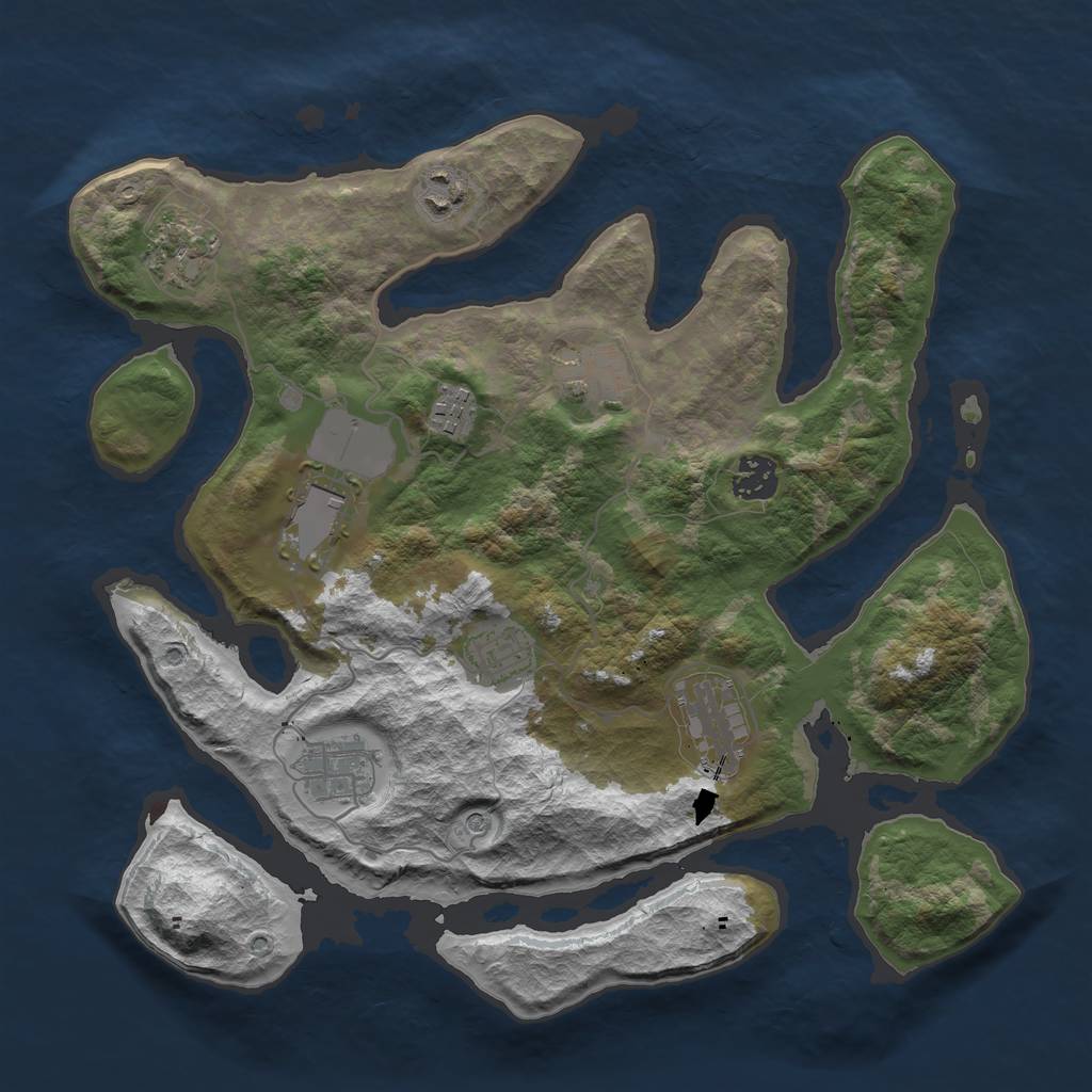 Rust Map: Barren, Size: 3500, Seed: 10921, 12 Monuments