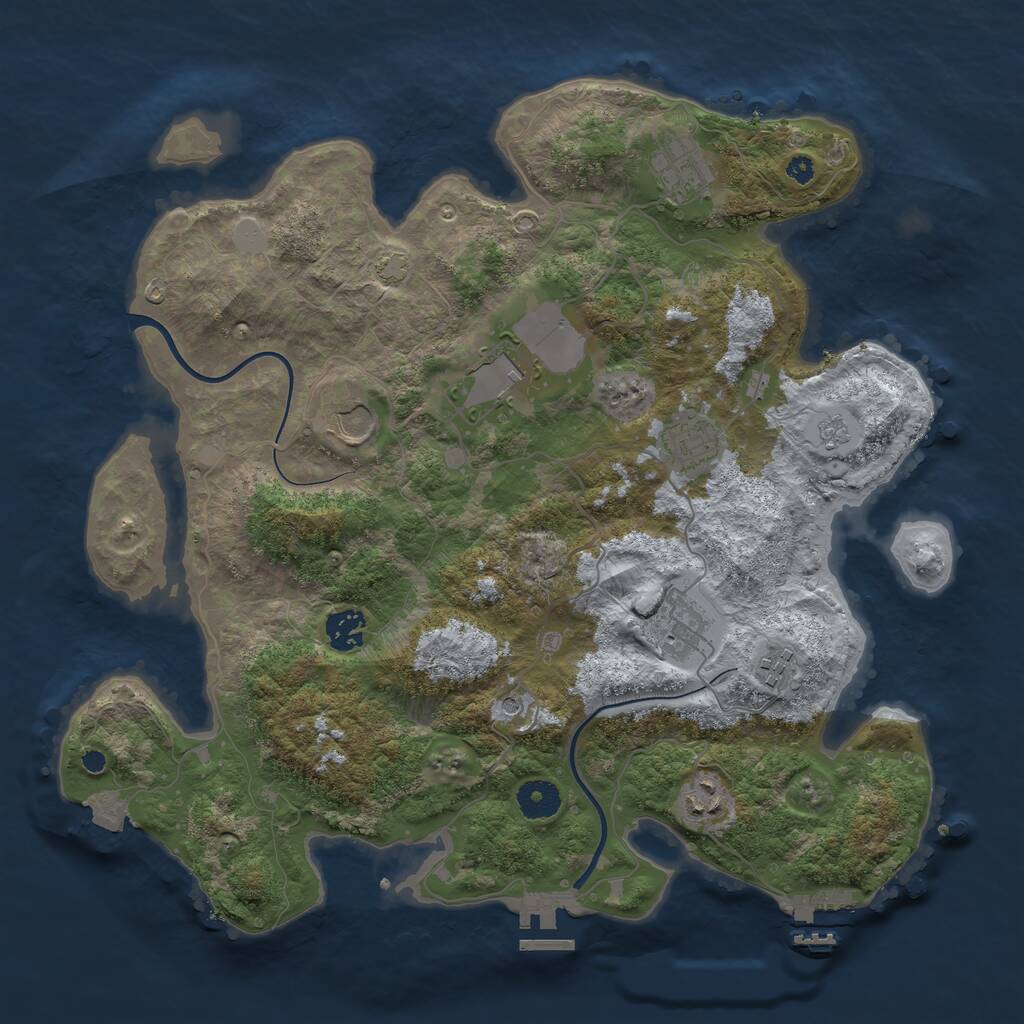 Rust Map: Procedural Map, Size: 3750, Seed: 2046868070, 14 Monuments