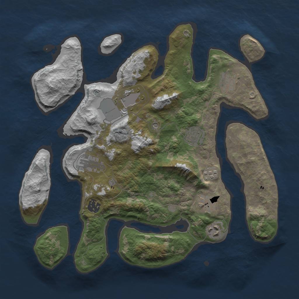 Rust Map: Barren, Size: 3500, Seed: 747416, 11 Monuments