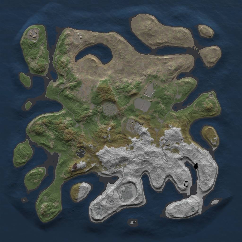 Rust Map: Barren, Size: 4000, Seed: 1350915813, 11 Monuments