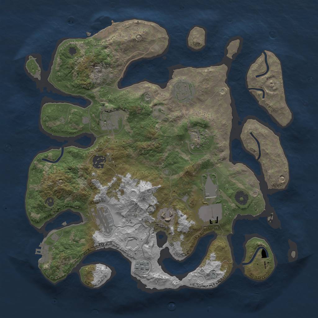 Rust Map: Procedural Map, Size: 3500, Seed: 90291280, 16 Monuments