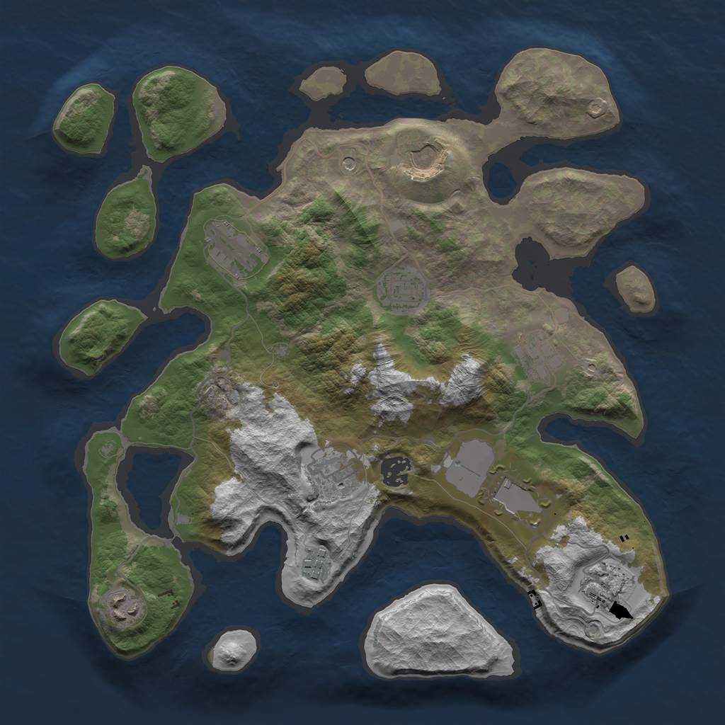 Rust Map: Barren, Size: 3500, Seed: 2078447628, 13 Monuments