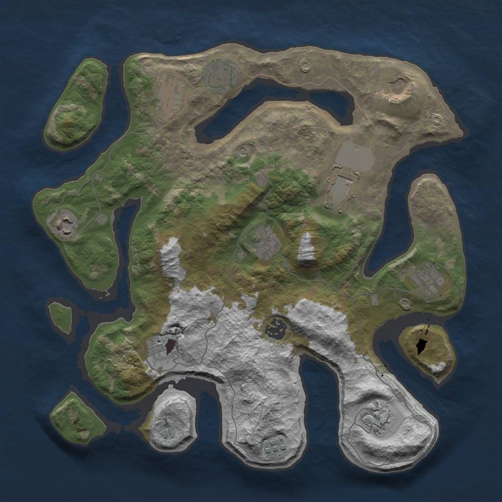 Rust Map: Barren, Size: 3650, Seed: 29764255, 14 Monuments
