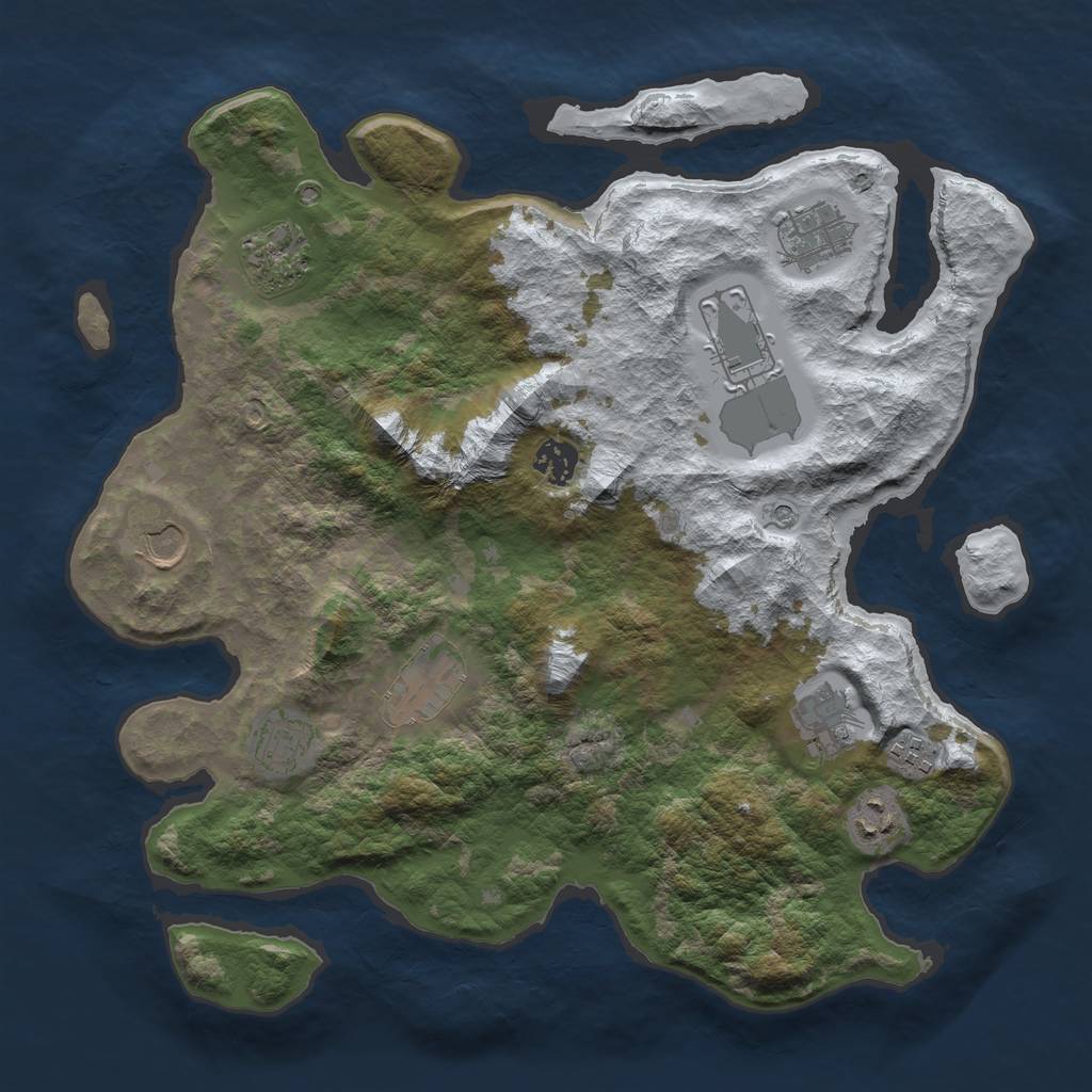 Rust Map: Barren, Size: 3700, Seed: 234176864, 13 Monuments